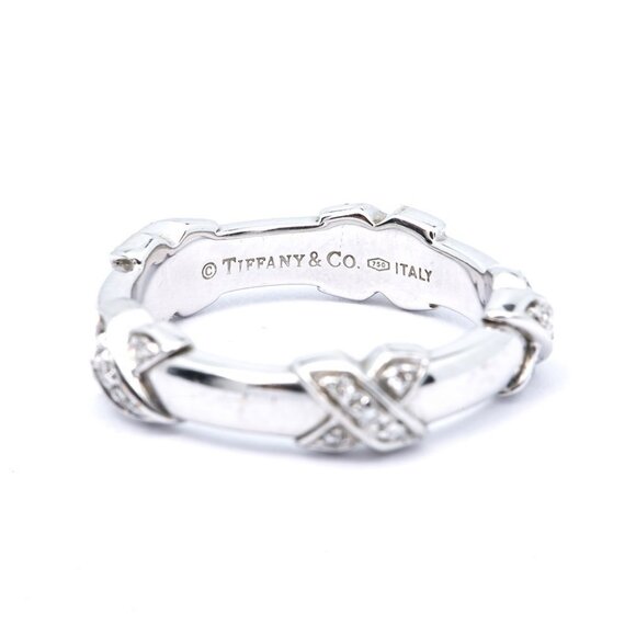 Tiffany & Co Signature X Diamond Station Band 18K 750 White Gold Ring Size 5 1/2 - Picture 2 of 3